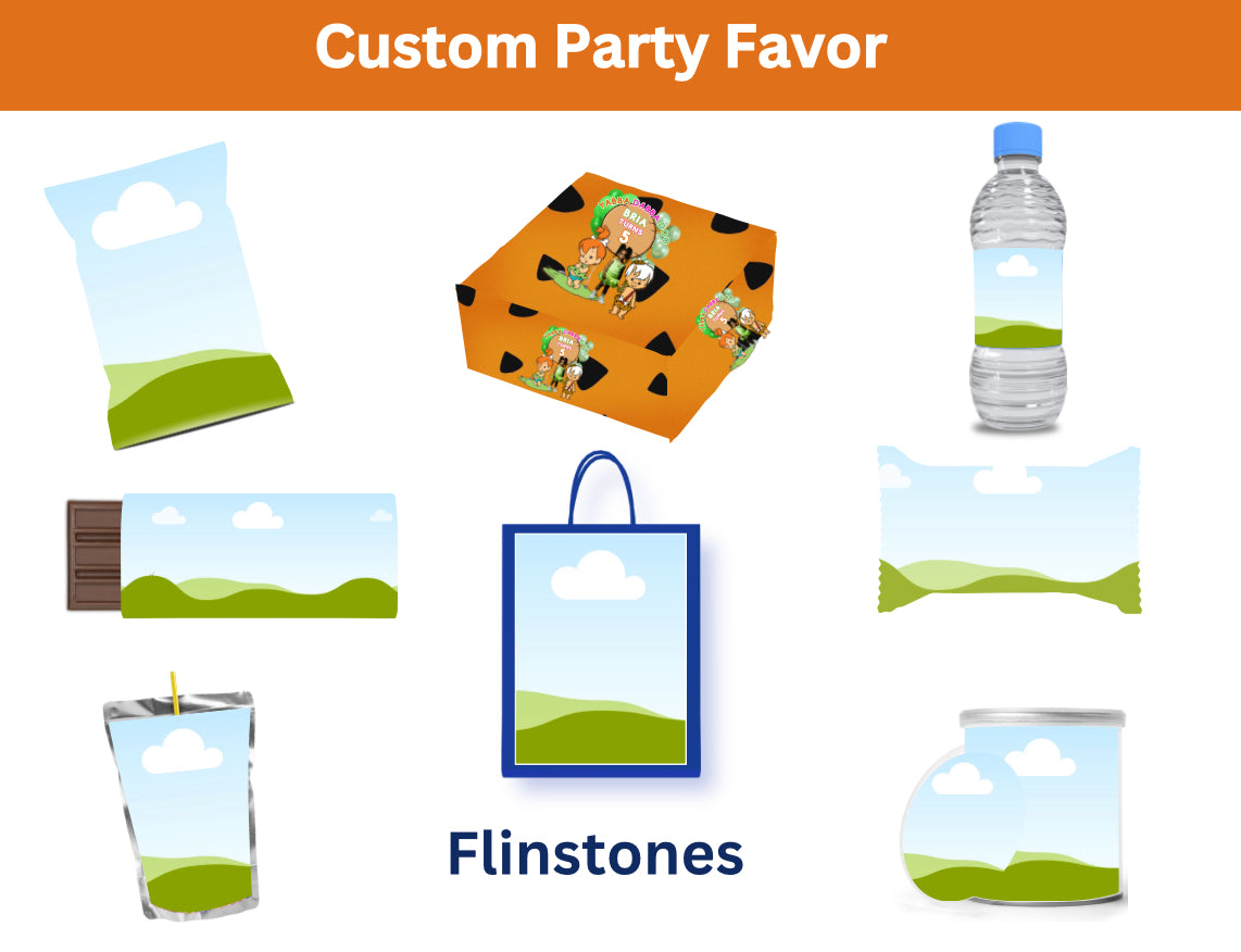 Kid Party Favor Bundle (Flintstone theme editable in canva)