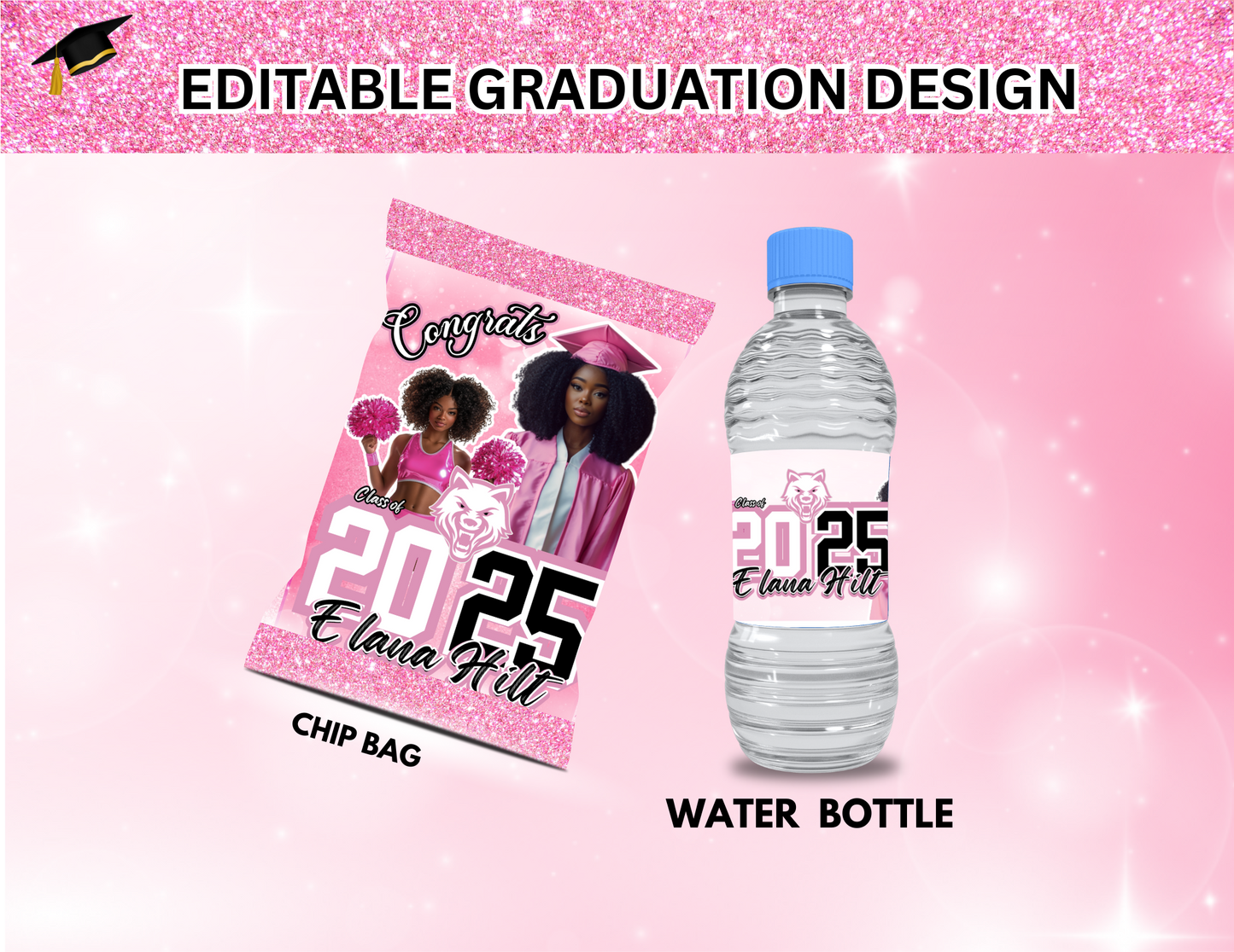 Chip Bag & Water bottle label Template ( editable )