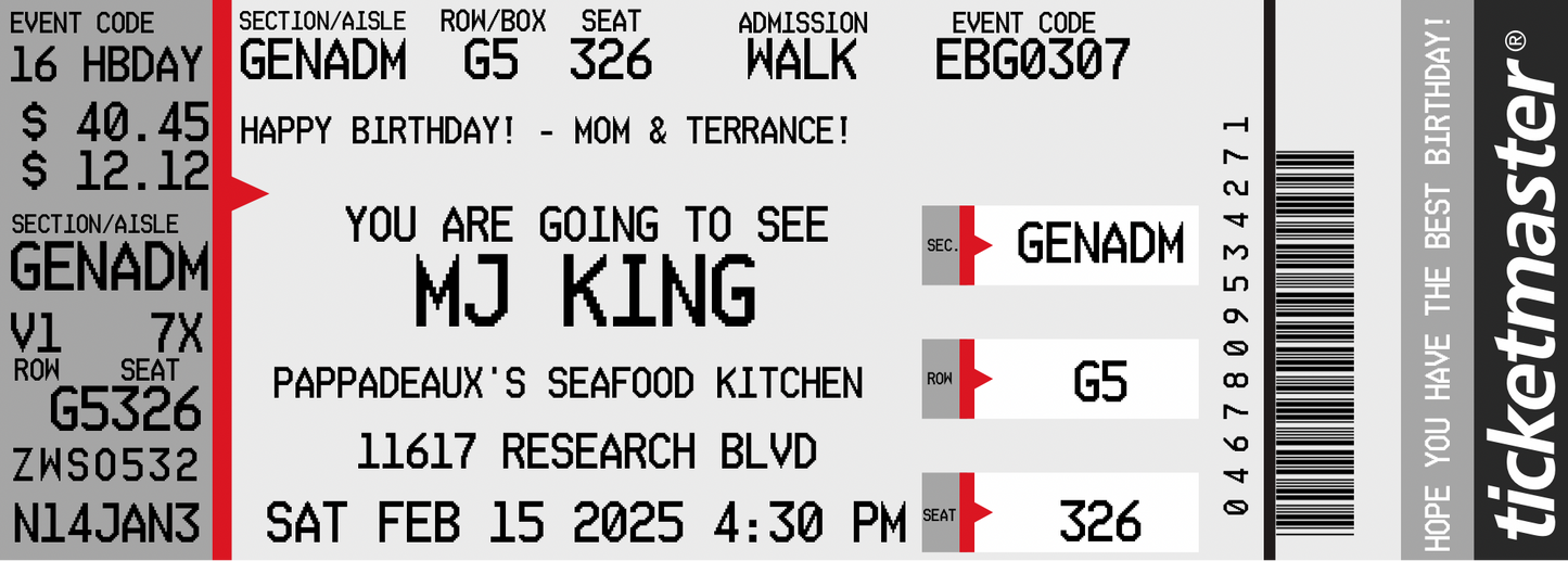 Birthday Dinner or Concert Ticket Template (editable in canva)