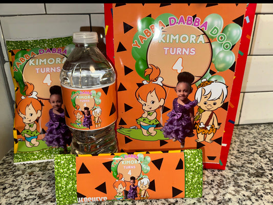 Kid Party Favor Bundle (Flintstone theme editable in canva)