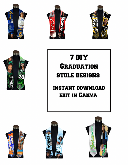 7pk DIY Grad Templates editable Graduation Stole (Digital)