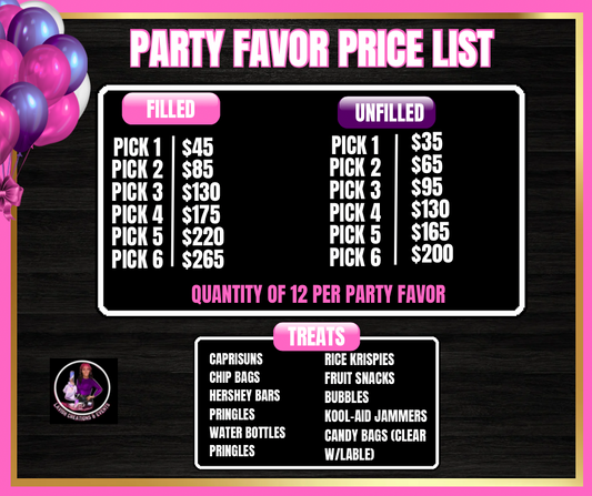 Party Favors Package- Unfilled ( no treats)